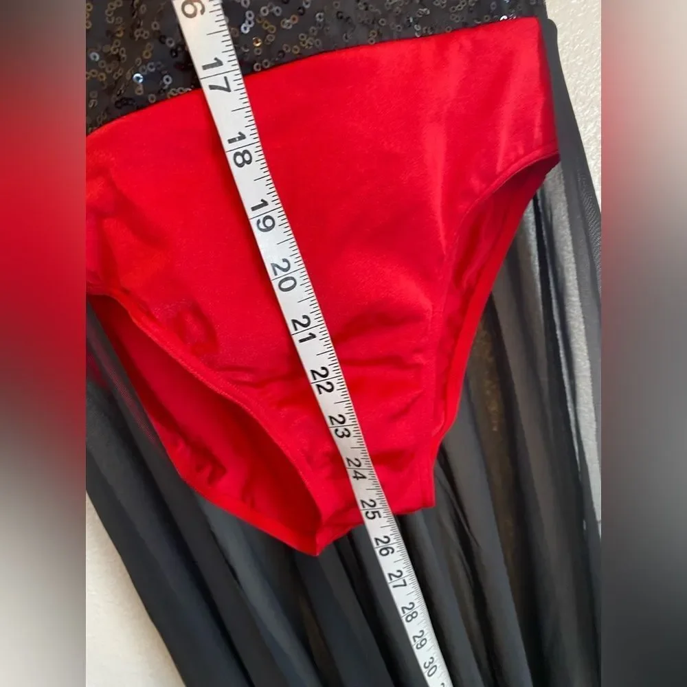 Weissman Elite Dance costume red black maxi mesh dress Alejandro D12165 SA adult